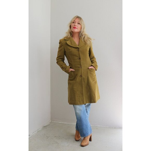 1990's Vintage Bebe Velvet Poet Jacket Olive Green Women's Extra Small to Small - Picture 5 of 9